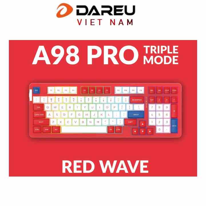 Bàn phím cơ Dareu A98 Pro RED WAVE - Kết nối bluetooth 5.1 / Wireless 2.4G / Type C - USB | Hotswap | Led RGB