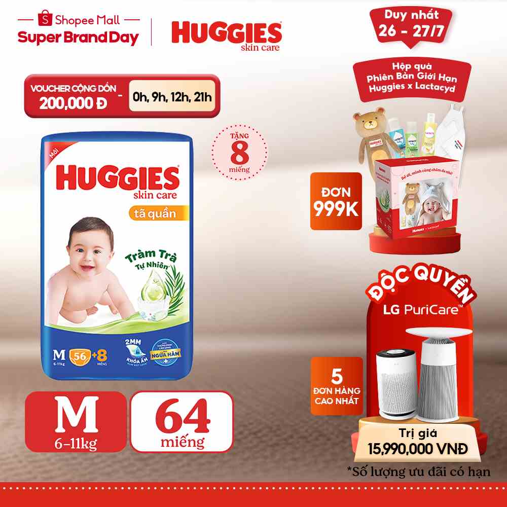 Tã quần Huggies Skincare Big Jumbo M56/L48/XL40/XXL36+8