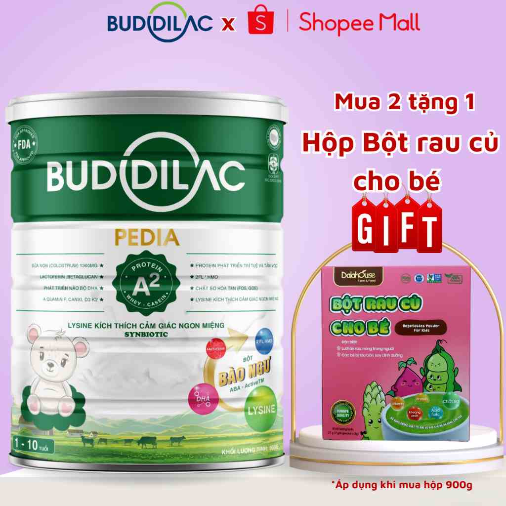 Sữa Bột Cho Bé BUDDILAC Pedia Sữa Mát, Giúp Bé Ăn Ngon, Tăng Cường Miễn Dịch Phát Triển Toàn Diện Hộp 900g