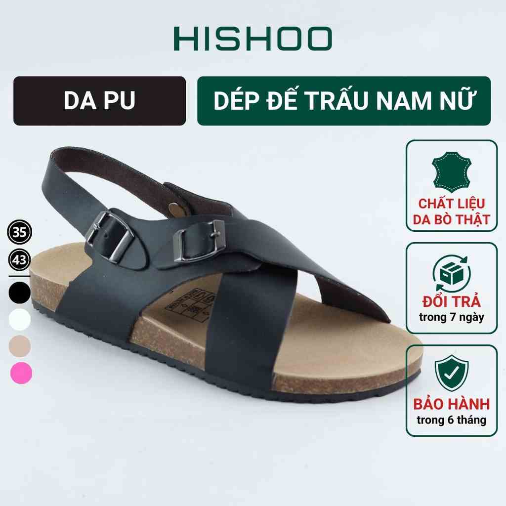 Dép sandal đế trấu birken nam nữ unisex quai bản to da PU size 35 - 43 chính hãng Hishoo S101