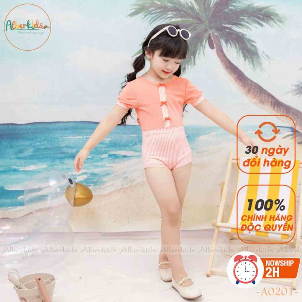 Bộ đồ bơi ALBERKIDS hồng bé gái phối nơ xinh đẹp cho trẻ em 2,3,4,5,6,7,8,9,10 tuổi [A0201]