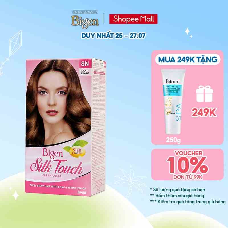 Thuốc nhuộm phủ bạc Bigen Silk Touch 80ml dạng kem, phủ bạc hoàn toàn, dưỡng tóc mềm mượt, màu trẻ trung