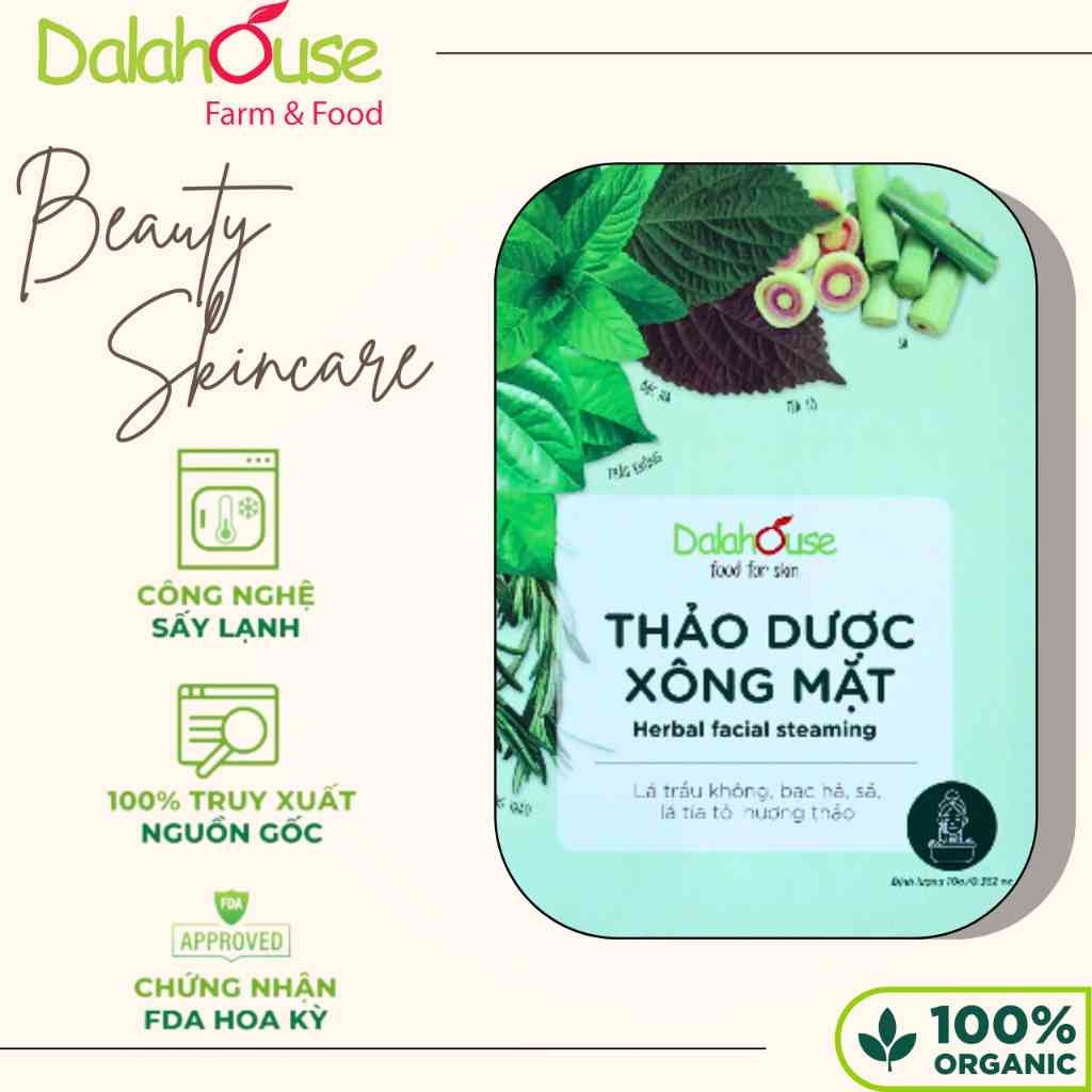 Thảo Dược Xông Mặt DALAHOUSE sấy lạnh giúp loại bỏ cặn bã, bụi bẩn và độc tố trên da - Gói 10g