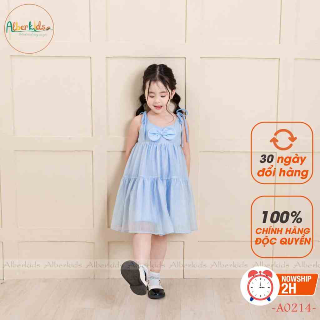 Váy bé gái ALBERKIDS 2 dây xanh công chúa xinh đẹp cho trẻ em 2,3,4,5,6,7,8,9,10,11,12 tuổi [A0214]