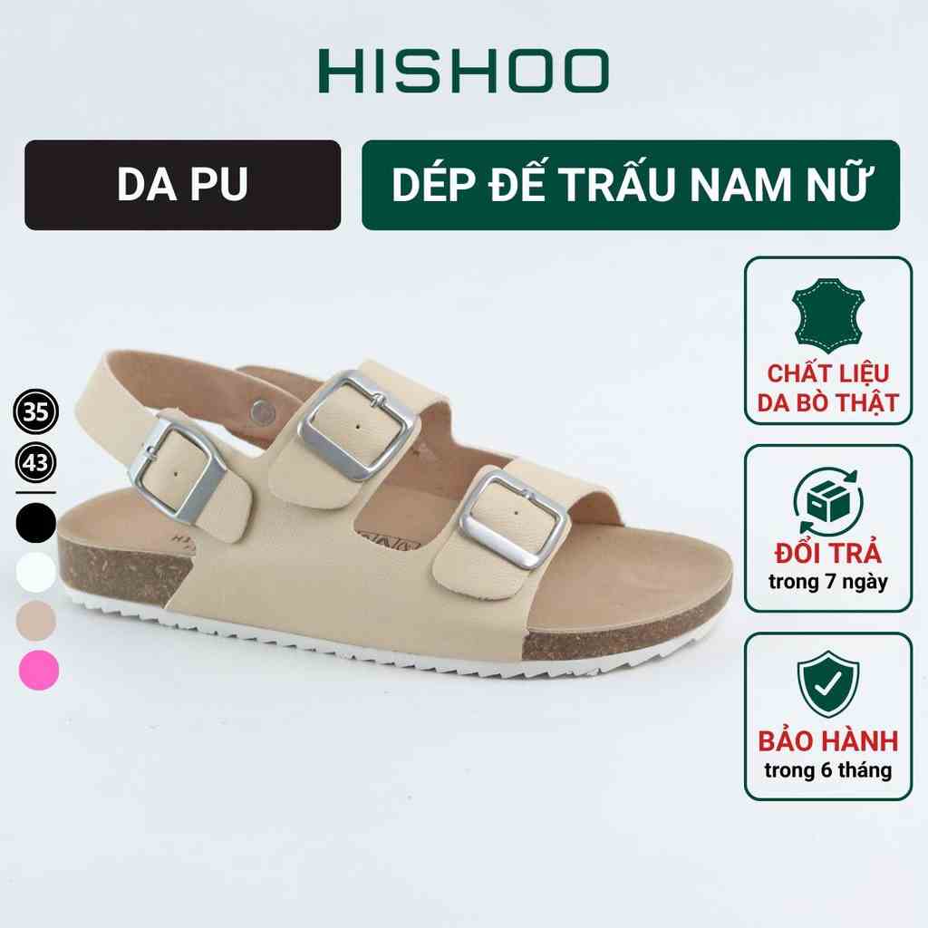 Dép sandal đế trấu birken nam nữ unisex 2 khóa da PU size 35 - 43 chính hãng Hishoo S102