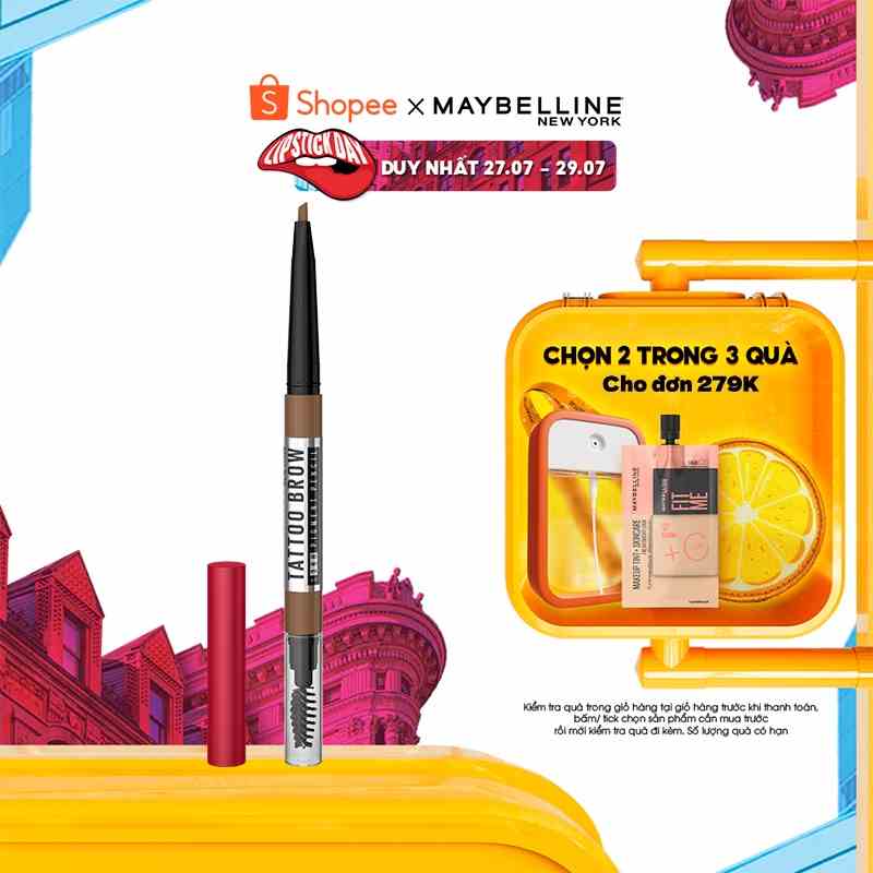 Chì Kẻ Mày 36H Lâu Trôi, Kháng Nước, Dễ Kẻ, Chuẩn Màu Tattoo Brow Maybelline New York Pigmented Pencil 0.25g