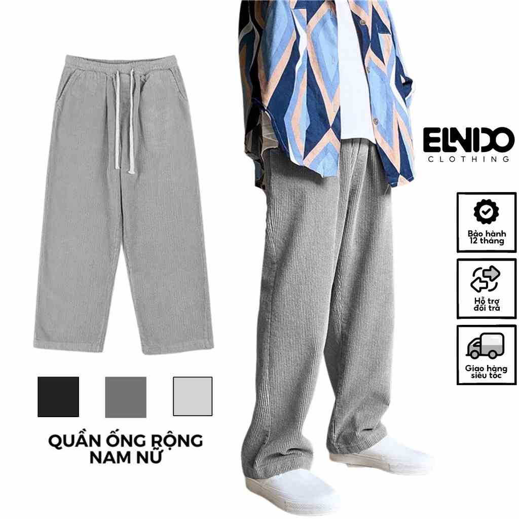 Quần ống rộng nam nữ ELNIDO dáng suông chất vải nhung tăm kiểu dáng UNISEX cao cấp EDNT-01