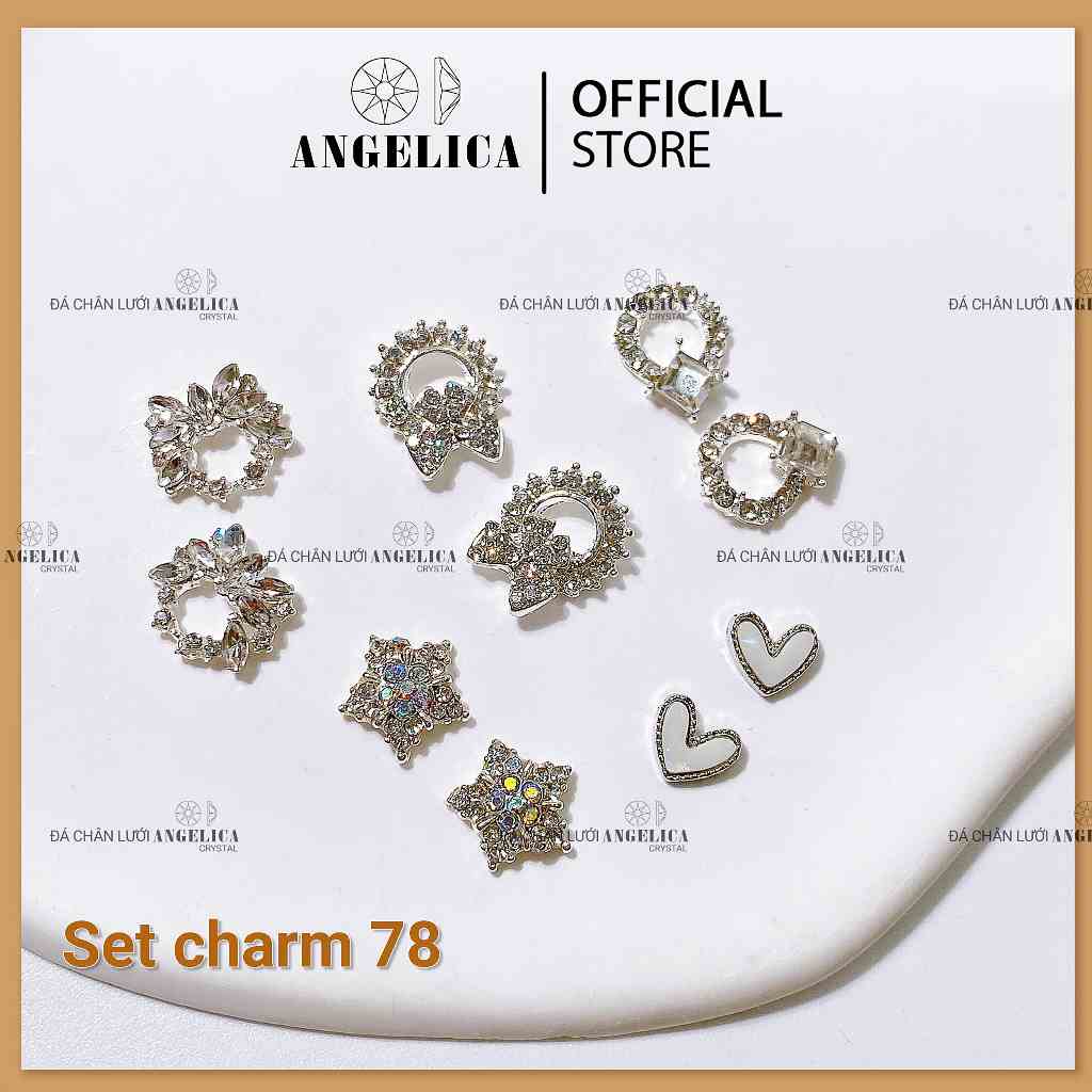 Set charm đá nails 10 chiếc kim loại ánh vàng, ánh bạc trang trí móng  ANGELICA SMC