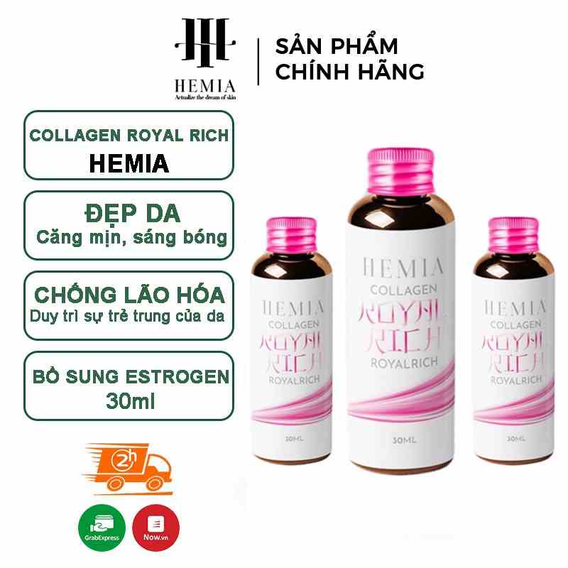 Collagen Hemia Royal Rich 1 hộp 10 lọ 30ml  bổ sung collagen , tăng sinh nội tiết tố, trẻ hóa da ,hỗ trợ sức khoẻ