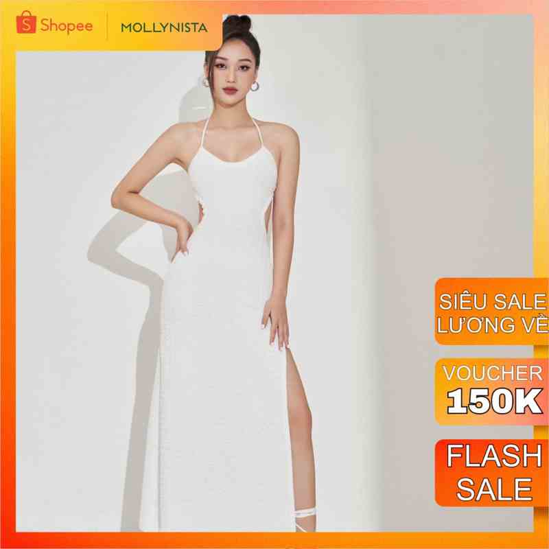 MOLLYNISTA - Đầm Alicia thun nhăn khoét cut out xẻ tà quyến rũ nữ tính thiết kế cao cấp đi chơi đi tiệc gợi cảm