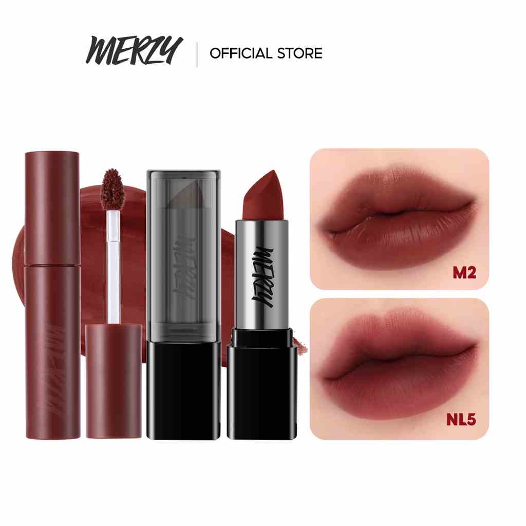 Combo 2 Son Kem Lì Merzy Bite The Beat Mellow Tint 4g + Son Thỏi Lì Merzy Noir Lipstick 3.3g