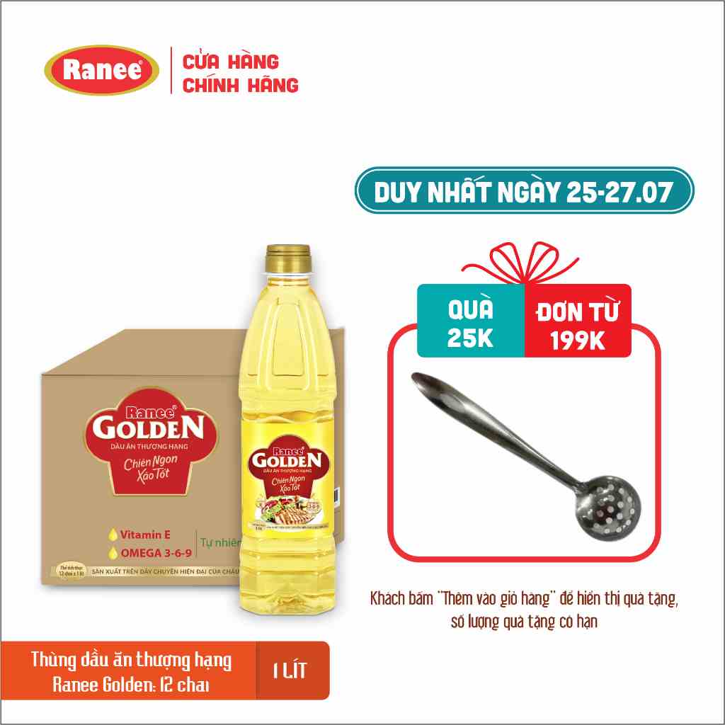 Thùng dầu ăn Ranee Golden 1 lít (1 lít x 12 chai)