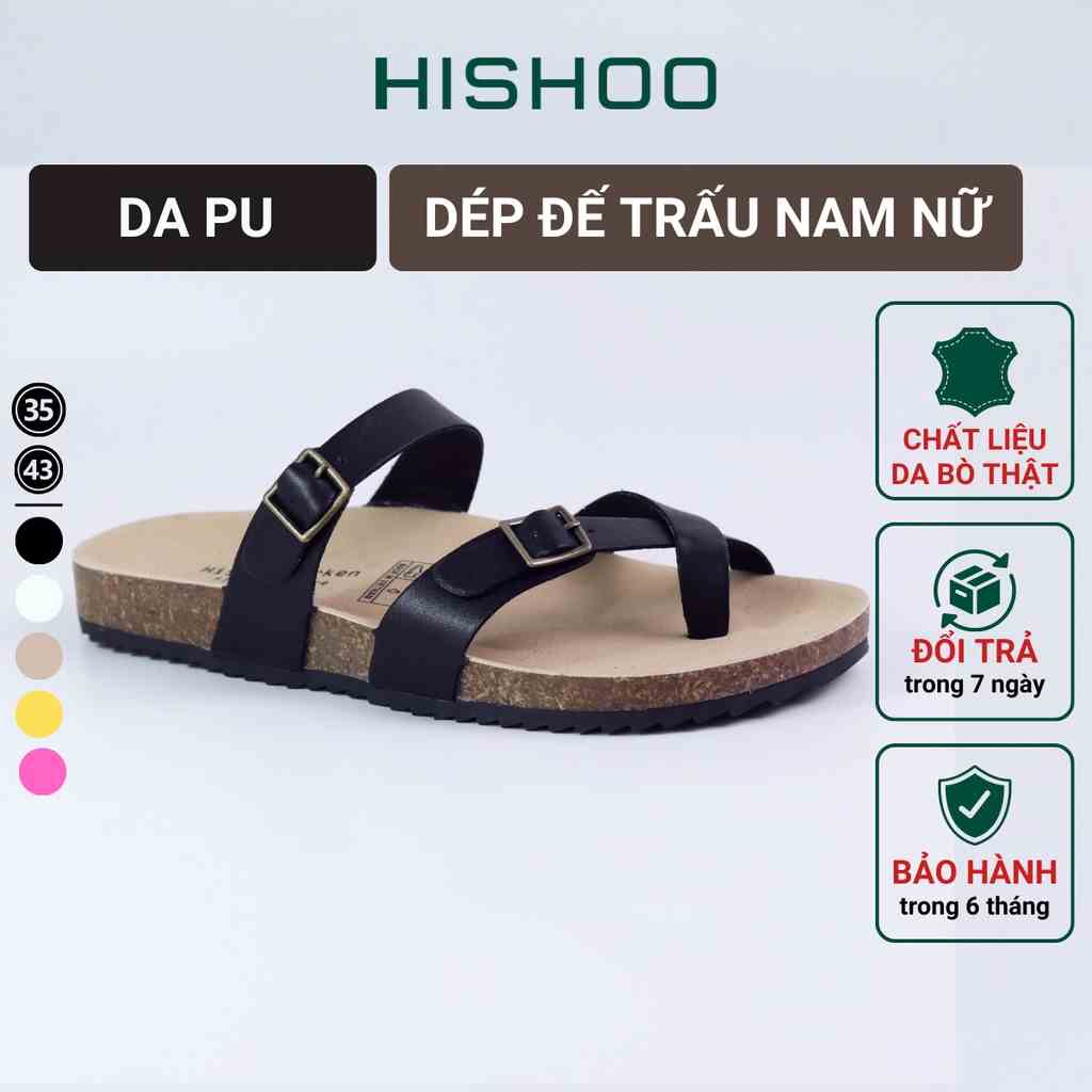 Dép Đế Trấu Nam Nữ Birken Xỏ Ngón Da Tổng Hợp Hishoo S098