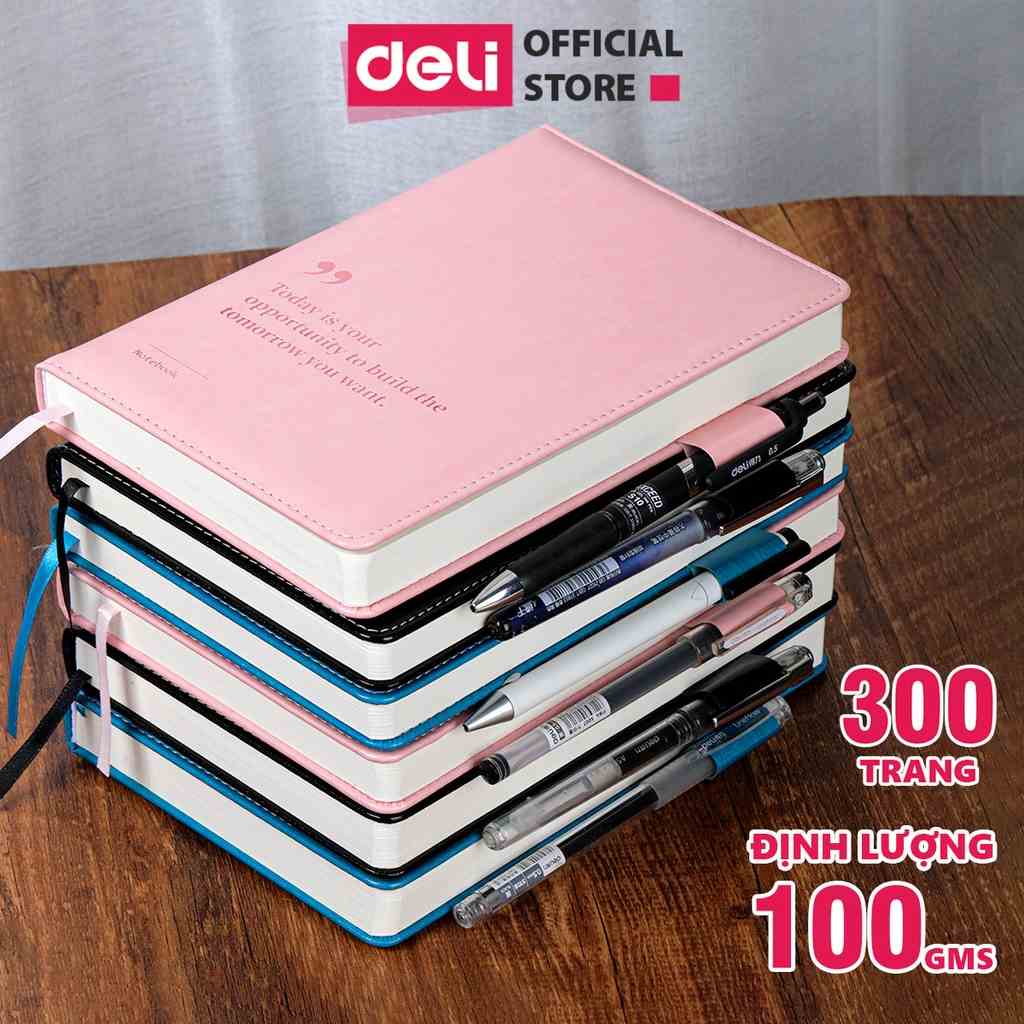 Sổ tay ghi chép A5 Kẻ Ngang Bìa Da Cao Cấp Deli - 300 trang, 80/100gsm, Chống Nước, Làm Quà Tặng Sang Trọng