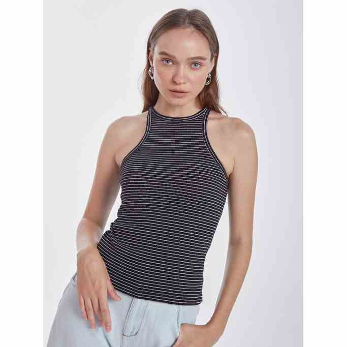 COCO SIN - Tanktop Cổ Cao Thun Sọc Đen