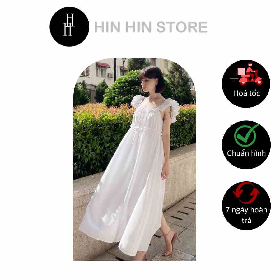 [Mã BMLTB35 giảm đến 35K đơn 99K] Đầm babydoll suông dài tay bèo màu trắng HDC106 Hỉn Hỉn Store