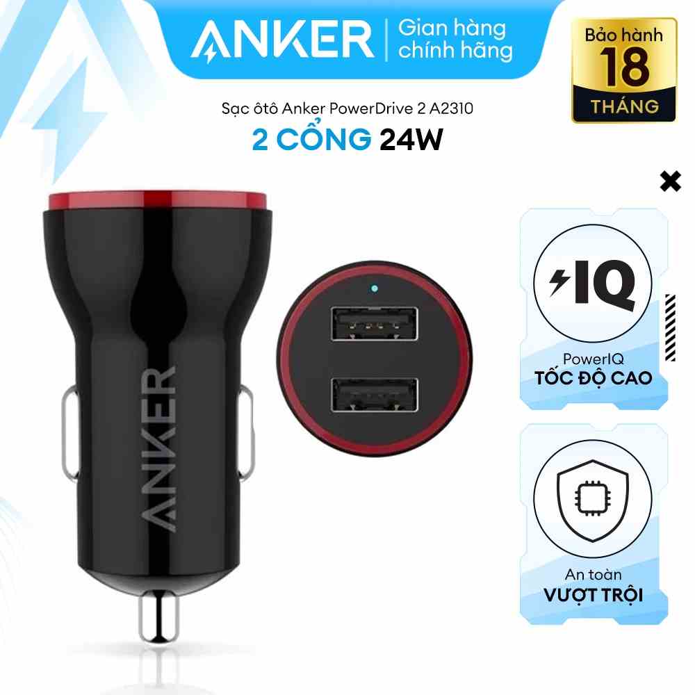 Sạc ô tô ANKER PowerDrive 2 cổng USB 24w - A2310