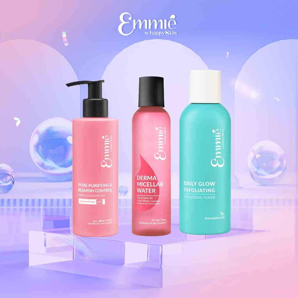 Combo dành cho da dầu mụn: Tẩy trang 250ml + Gel rửa mặt BHA 180ml + Toner Emmié by HappySkin