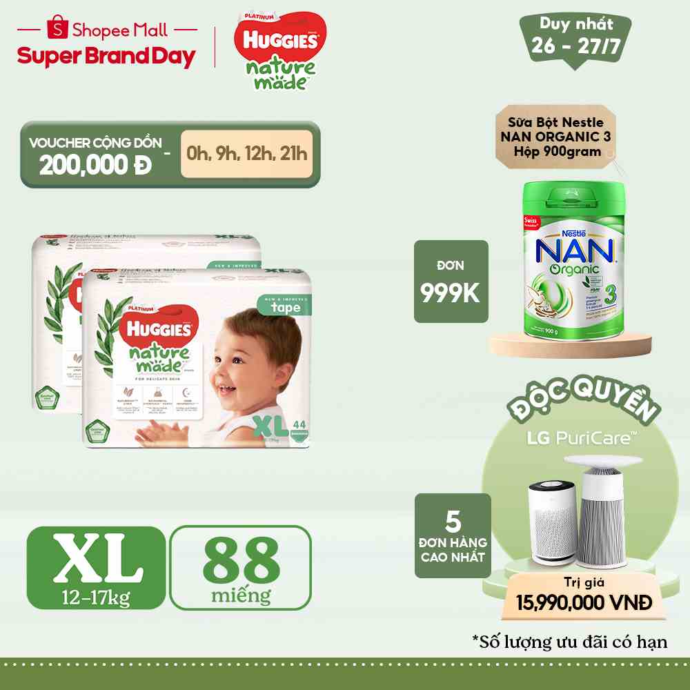 [HUGFEB15 -10% max 60k đơn 400k] Combo 2 Tã Dán Huggies Platinum Nature Made Size XL44