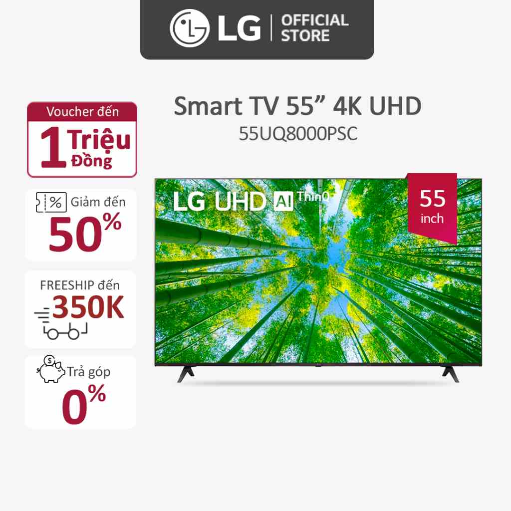 [Mã ELBAU5 giảm 5% đơn 300K] Smart UHD Tivi LG 55 inch 4K 55UQ8000PSC - Model 2022 - Miễn phí lắp đặt