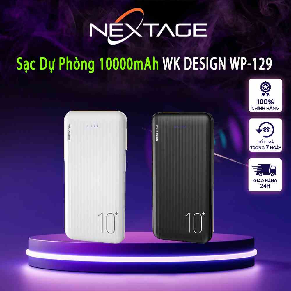 Sạc Dự Phòng 10000mAh WK DESIGN WP-129, Pin Dự Phòng Chính Hãng NEXAGE Hỗ Trợ Sạc Nhanh 2.1A Với 2 Cổng Sạc Tiện Lợi