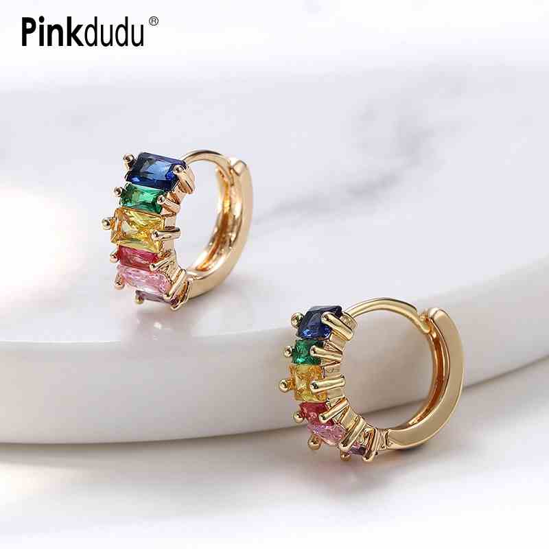 PINKDUDU Khuyên Tai Hợp Kim Đính Đá Zircon Hồng Thời Trang PD902