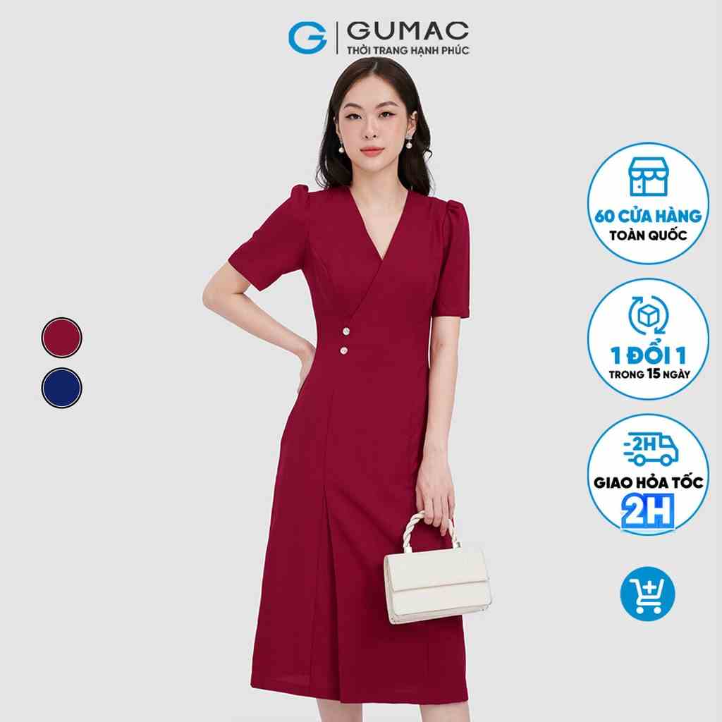 Đầm chéo ngực phối nút thời trang GUMAC DC11055