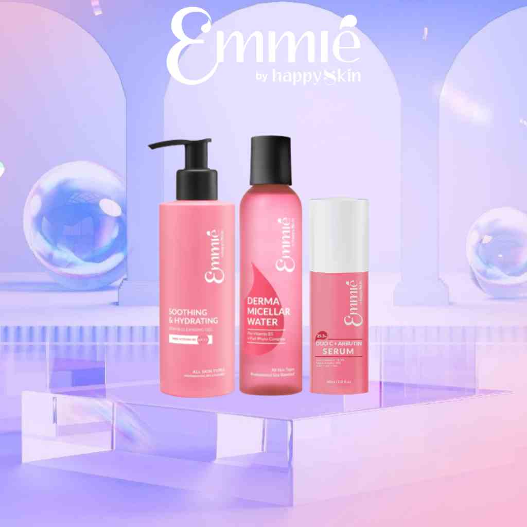 Combo Sáng Da Mờ Thâm: Tẩy Trang + Sữa Rửa Mặt + Serum C Emmié by HappySkin