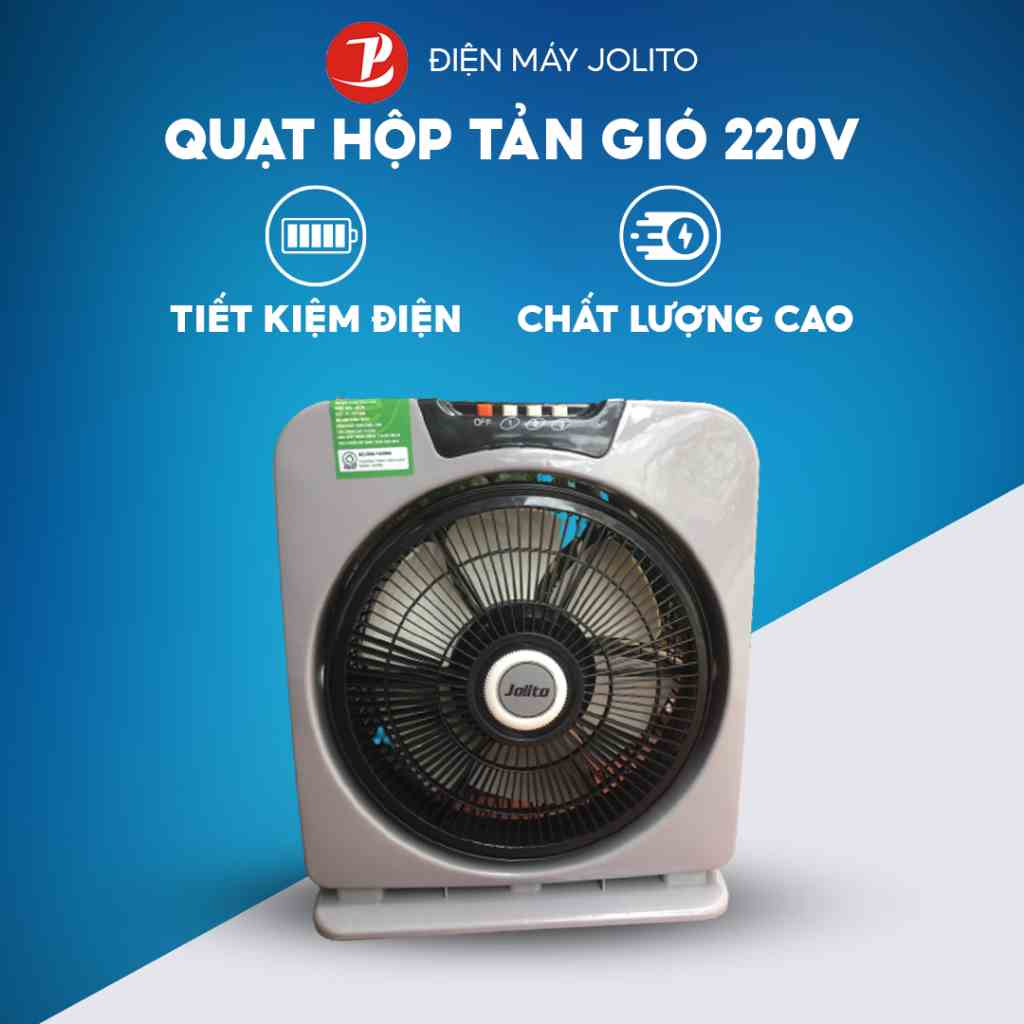 Quạt hộp tản gió Jolito QH01, công suất 55W 40 cm, màu xám 3 chế độ gió, quạt điện cơ 220V