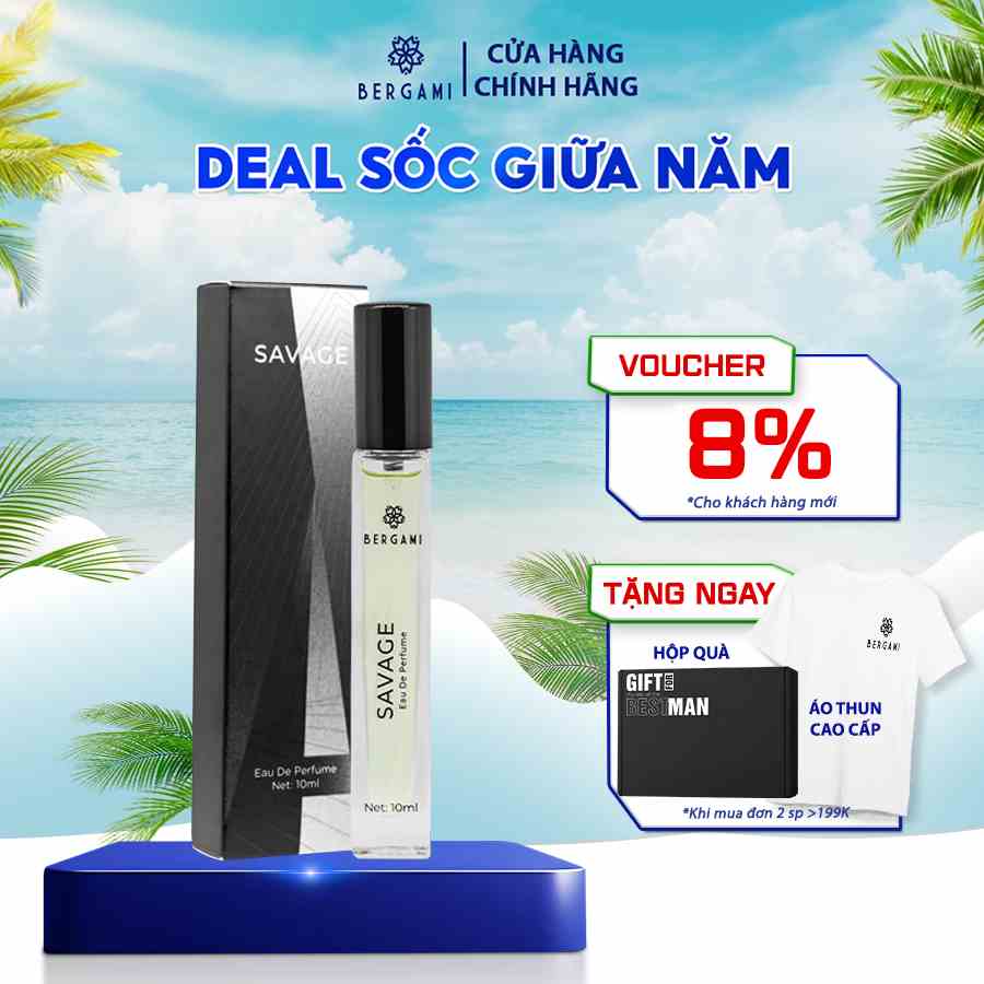 Nước Hoa Nam Thơm Lâu Bergami, Nước Hoa Chính Hãng Mùi Hương Hiện Đại Lịch Lãm, Lưu Hương 6H 10ml/chai