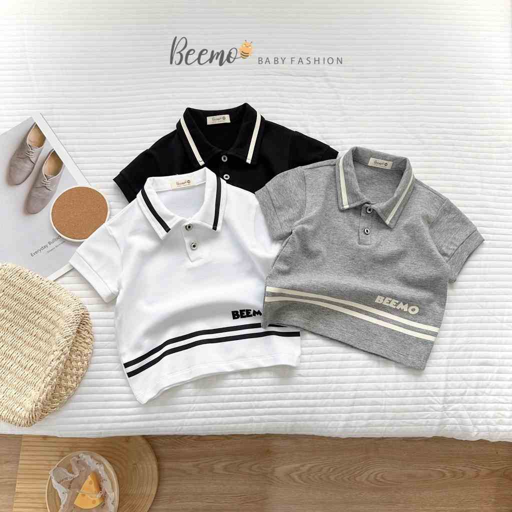 Áo cộc tay cổ polo Beemo phối đường kẻ chất liệu cotton co giãn tốt mặc đi học, đi chơi cho bé từ 1 đến 7 tuổi - 22086A1