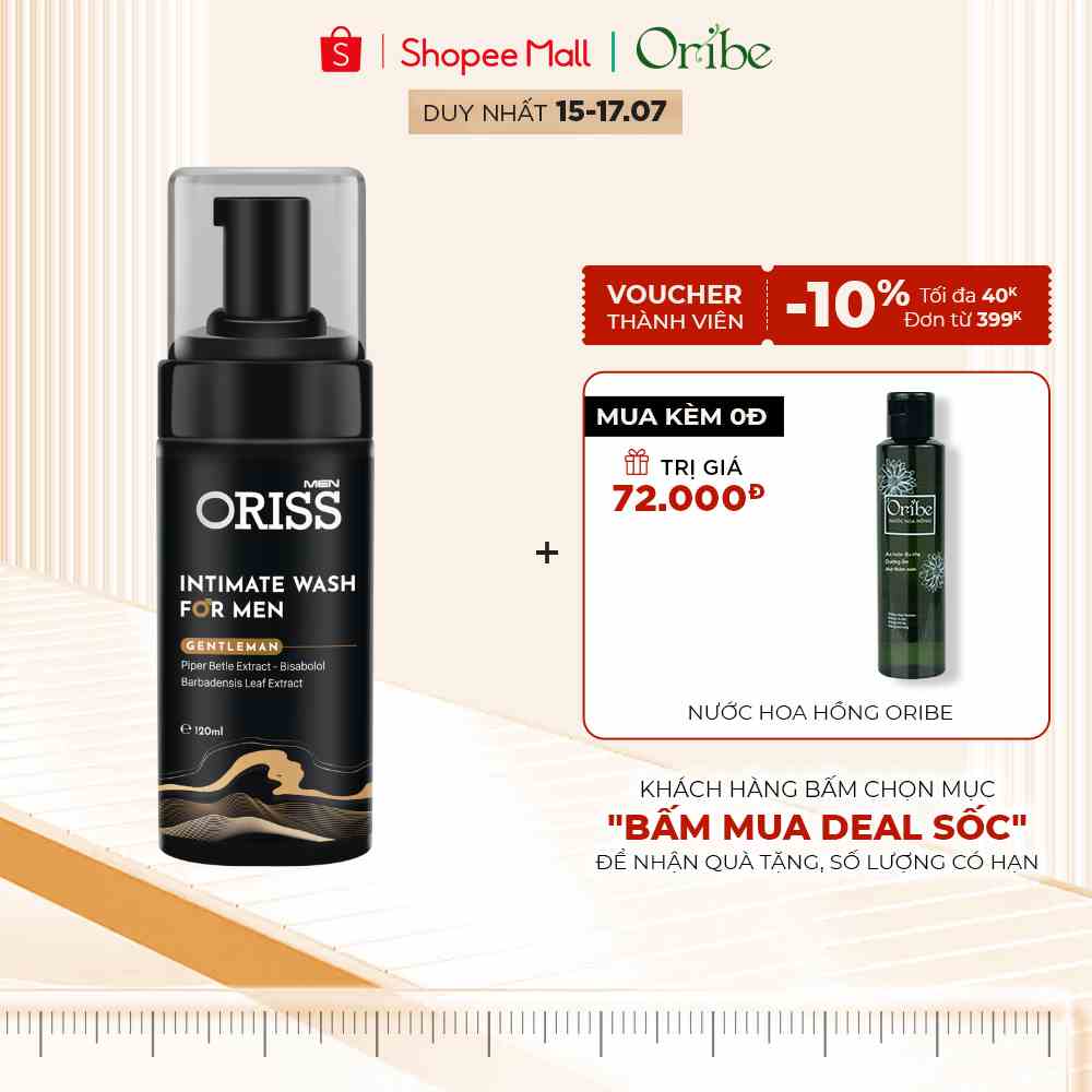 Bọt Vệ Sinh Nam Giới Oriss Gentleman Sạch Khuẩn Khử Mùi Không Gây Kích Ứng Mùi Hương Nam Tính 120ml