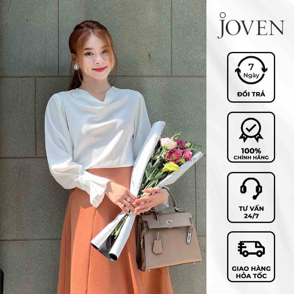 Áo lụa cổ đổ mint trắng Joven trơn thanh lịch