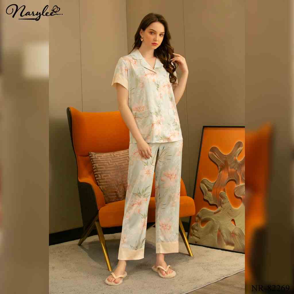 PYJAMA LỤA BĂNG ÁO TAY CỘC QUẦN DÀI NARYLEE N1