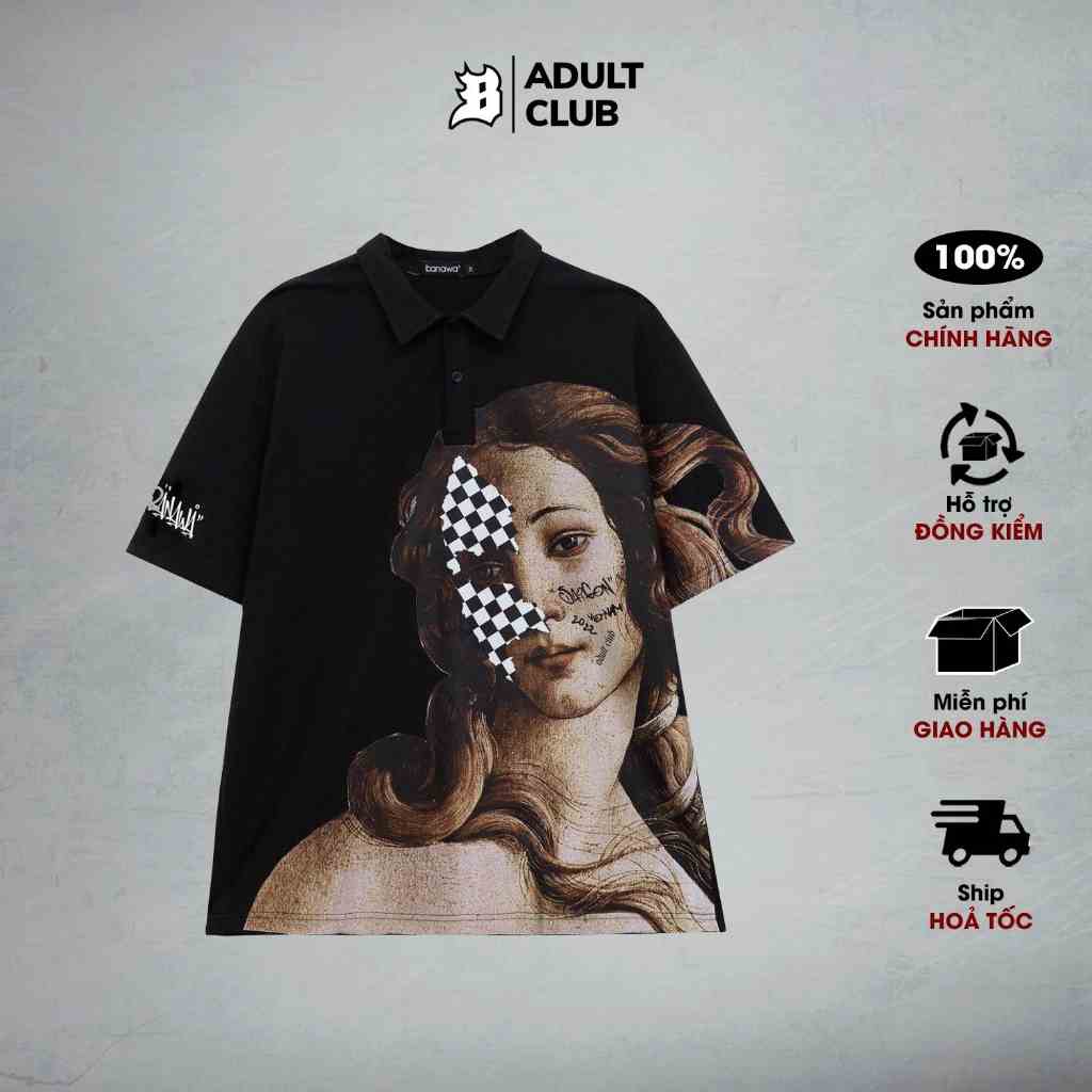 Áo Polo Local Brand Banawa áo phông nam nữ unisex có cổ tay lỡ form rộng - Sensation Polo - Black