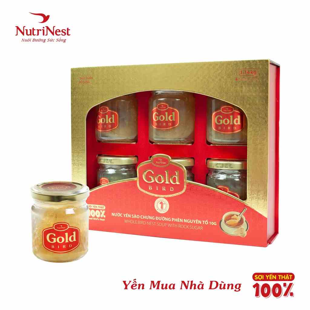 Hộp Quà Nước Yến Sào Nguyên Tổ Chưng Đường Phèn Gold Bird - NUTRINEST - 6 hũx190g