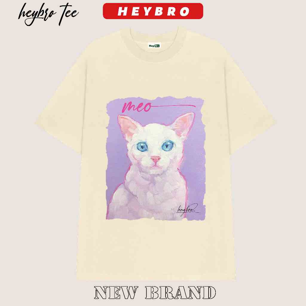 [Mã BMLTB35 giảm đến 35K đơn 99K] Áo thun nam nữ local brand HEYBRO, Phông tee basic tay lỡ form rộng / MEOW