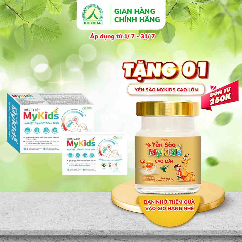 Khăn Hạ Sốt MyKids Ích Nhân Hỗ Trợ Hạ Nhiệt,Giảm Sốt Cho Bé, Giúp Ngăn Ngừa Co Giật Cho Bé - Hộp 4 Gói x 6 Khăn/Gói