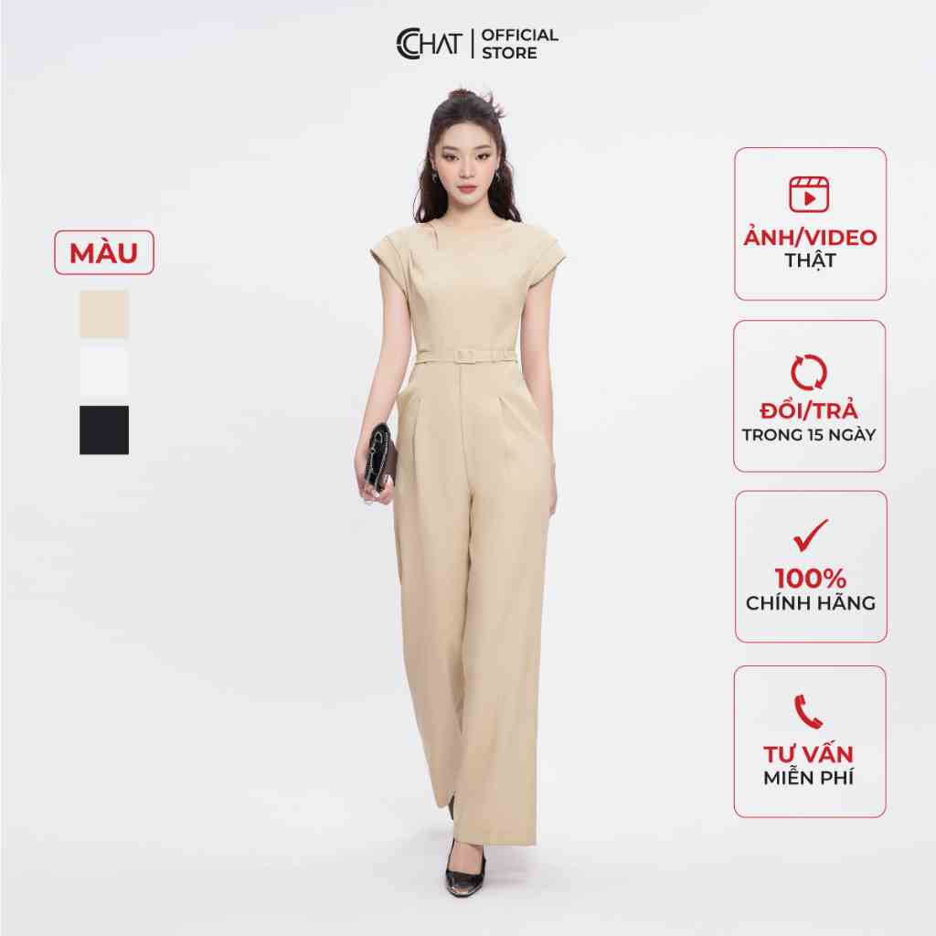 Jumpsuit Nữ 𝐂𝐂𝐇𝐀𝐓 Kiểu Cutout Ly Vai Chất Tuytsi Cao Cấp Mềm Mịn 53JNS2001ST