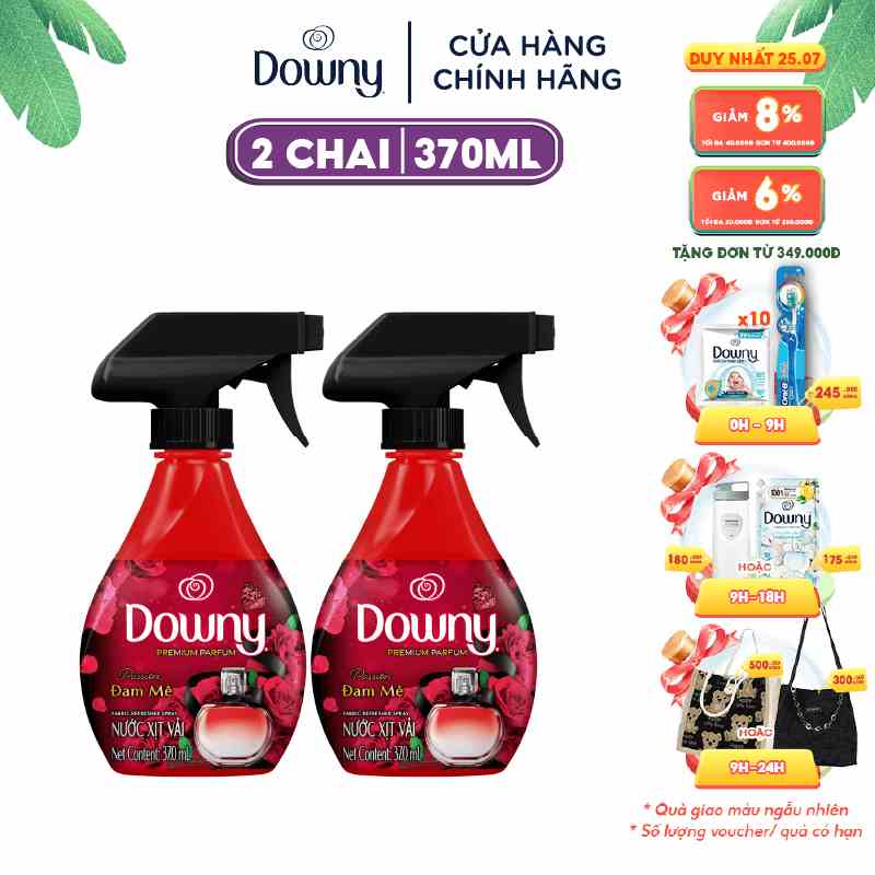 Combo 2 Chai Xịt Vải DOWNY Khử Mùi Và Chống Khuẩn 99.9% Hương Đam Mê 370ml/chai