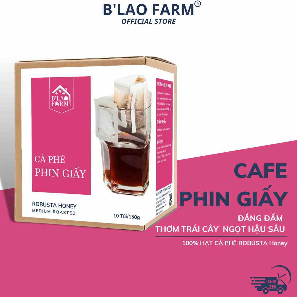 Cà phê phin giấy ROBUSTA HONEY BLao Farm cafe túi lọc nguyên chất phù hợp mang đi du lịch pha tại văn phòng tiện lợi