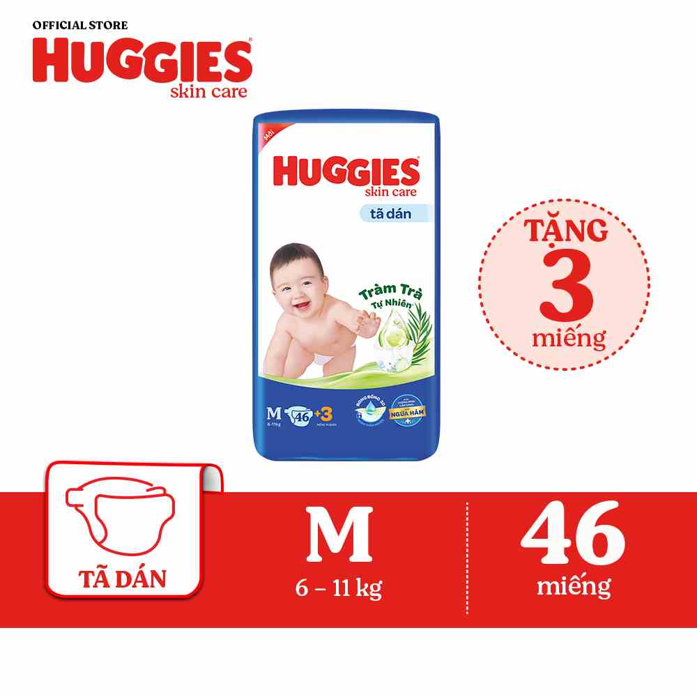 Tã dán Huggies Skincare Jumbo M46+3/ L40/ XL34