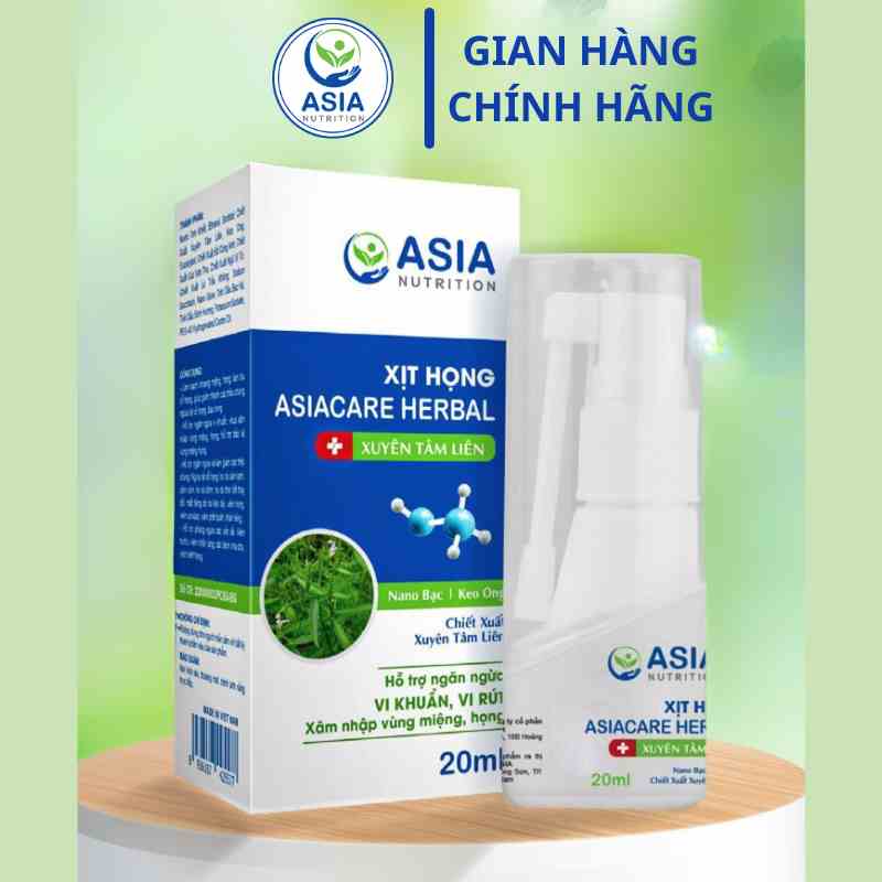 Xịt họng Asiacare Herbal Asia jindo 20ml - Xịt họng có chứa Xuyên Tâm Liên giúp giảm ho do viêm họng, viêm phế quản