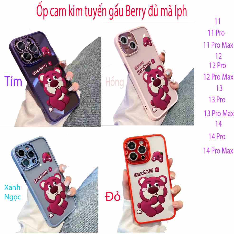 Ốp cam kim tuyến gấu Berry - Mã máy:11, 11pro, 11promax,12,12pro,12promax,13,13pro,13promax,14,14pro,14promax