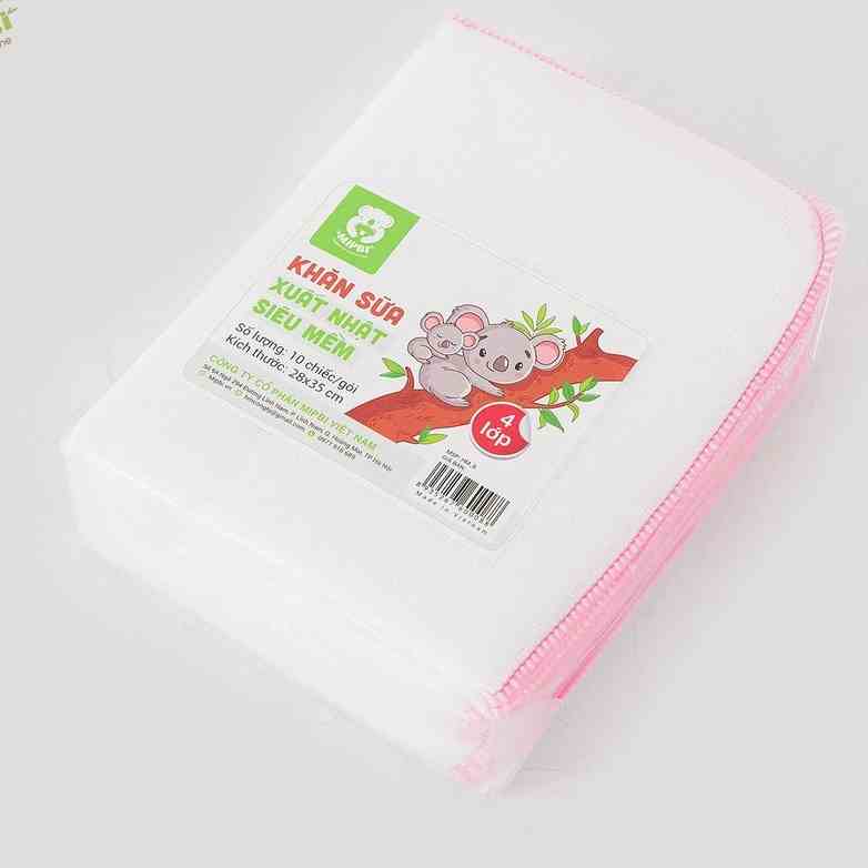 Khăn sữa Mipbi xuất Nhật 4 lớp 100% cotton HM8 (Gói 10 chiếc)