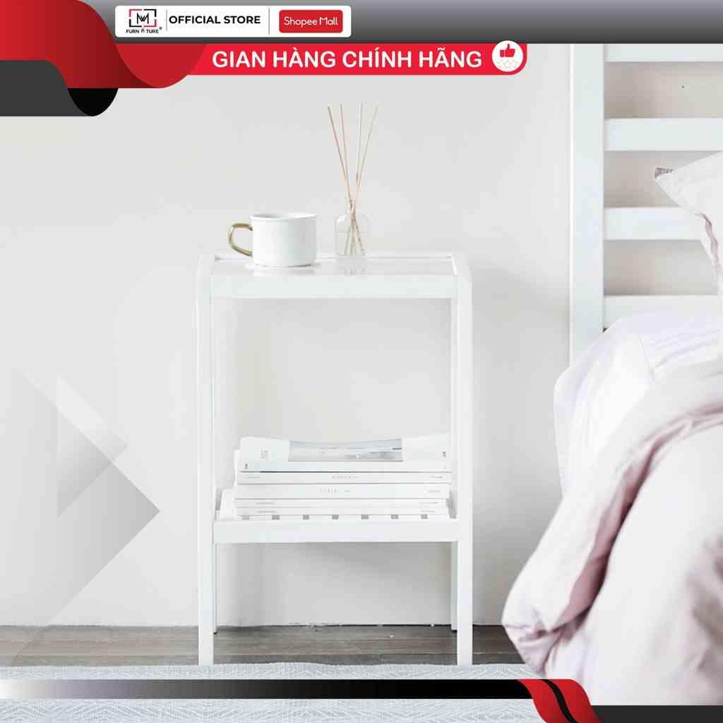 Kệ trang trí đầu giường đa năng hình vuông mặt kính màu trắng - MW FURNITURE - Nội thất trang trí