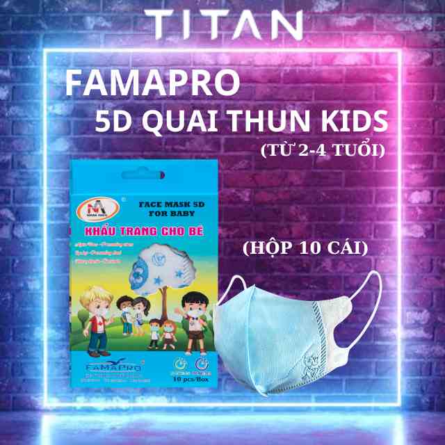 [5D Baby Quai thun cho Bé 2-4 tuổi] Khẩu trang trẻ em kháng khuẩn 3 lớp Famapro (10 cái/hộp)