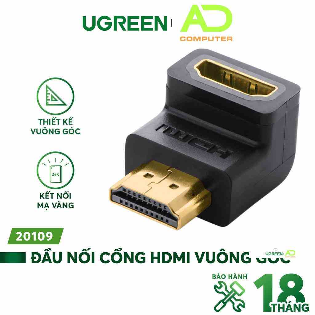 Đầu nối cổng HDMI male sang HDMI female vuông góc 90 độ UGREEN 20109  - Hàng phân phối chính hãng - Bảo hành 18 tháng