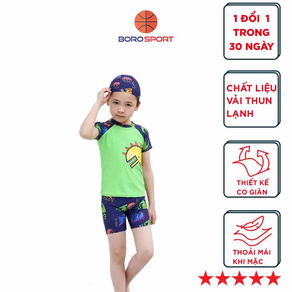 Bộ đồ bơi khủng long xanh lá dành cho bé trai CLEACCO cao từ 85cm đến 125cm chất vải polyeste BORO SPORT