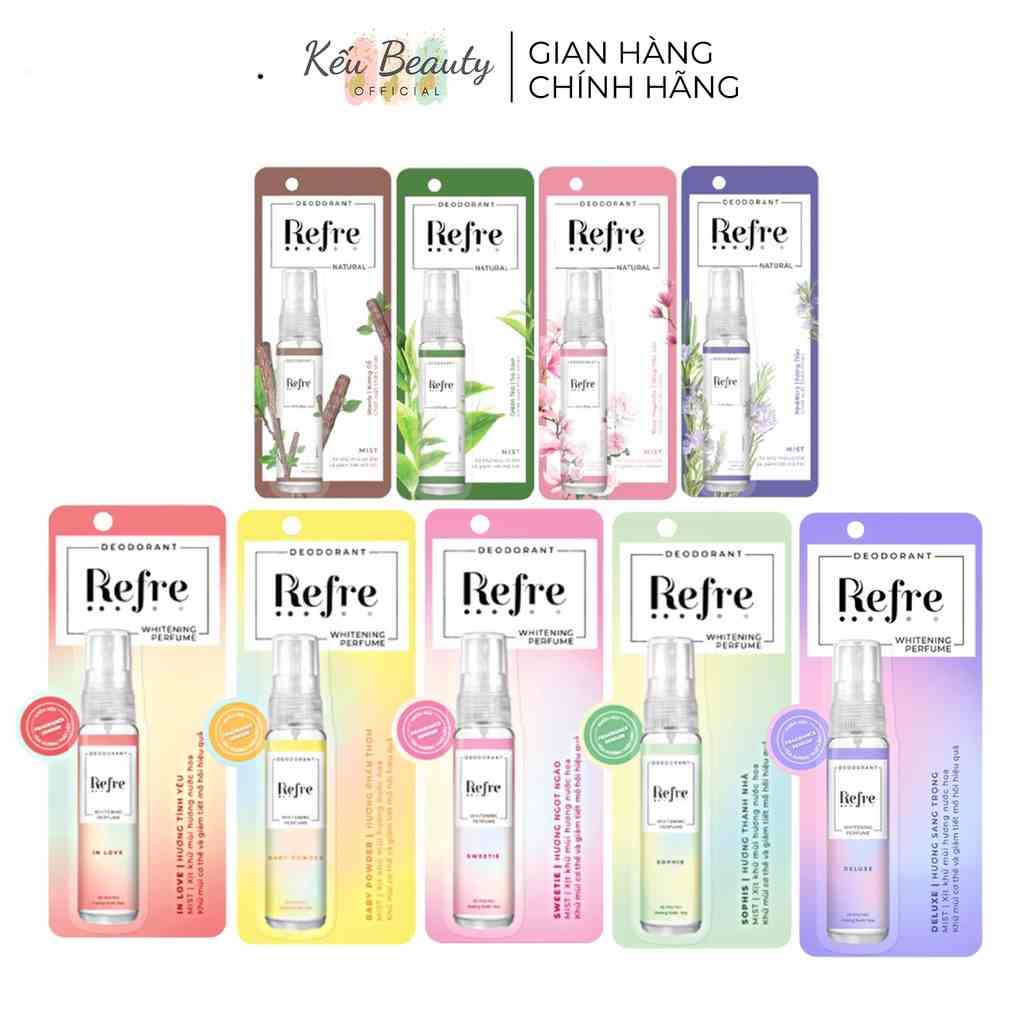 Xịt khử mùi dưỡng trắng hương nước hoa và chiết xuất từ thiên nhiên Refre 30ml